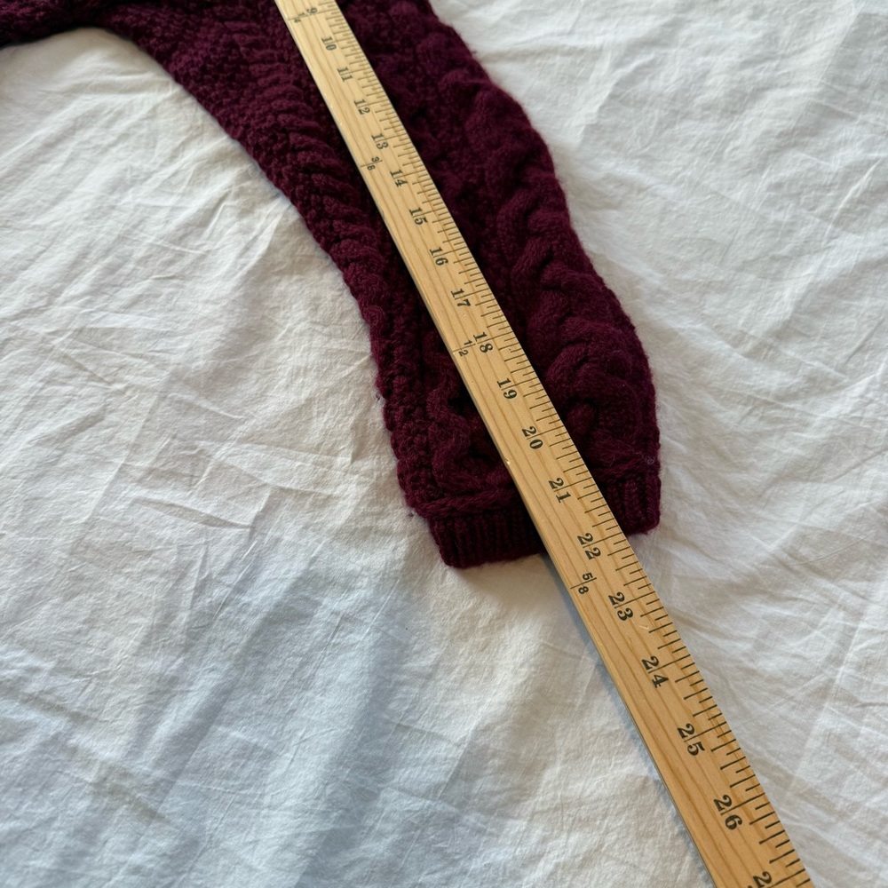 Inis Crafts 100% Wool Burgundy Cable Knit Cardigan, Size M - Picture 8 of 9